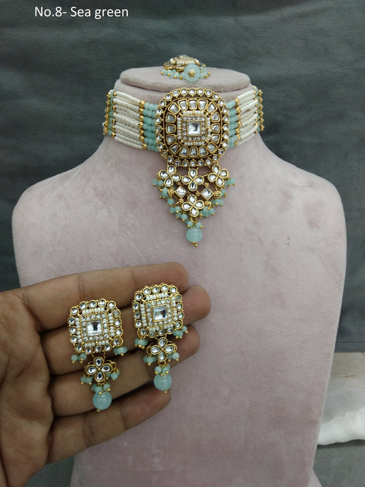 Sea Green Choker Set Indian Jewellery Gold  Kundan choker Set/ kundan choker Priya Jewellery Set