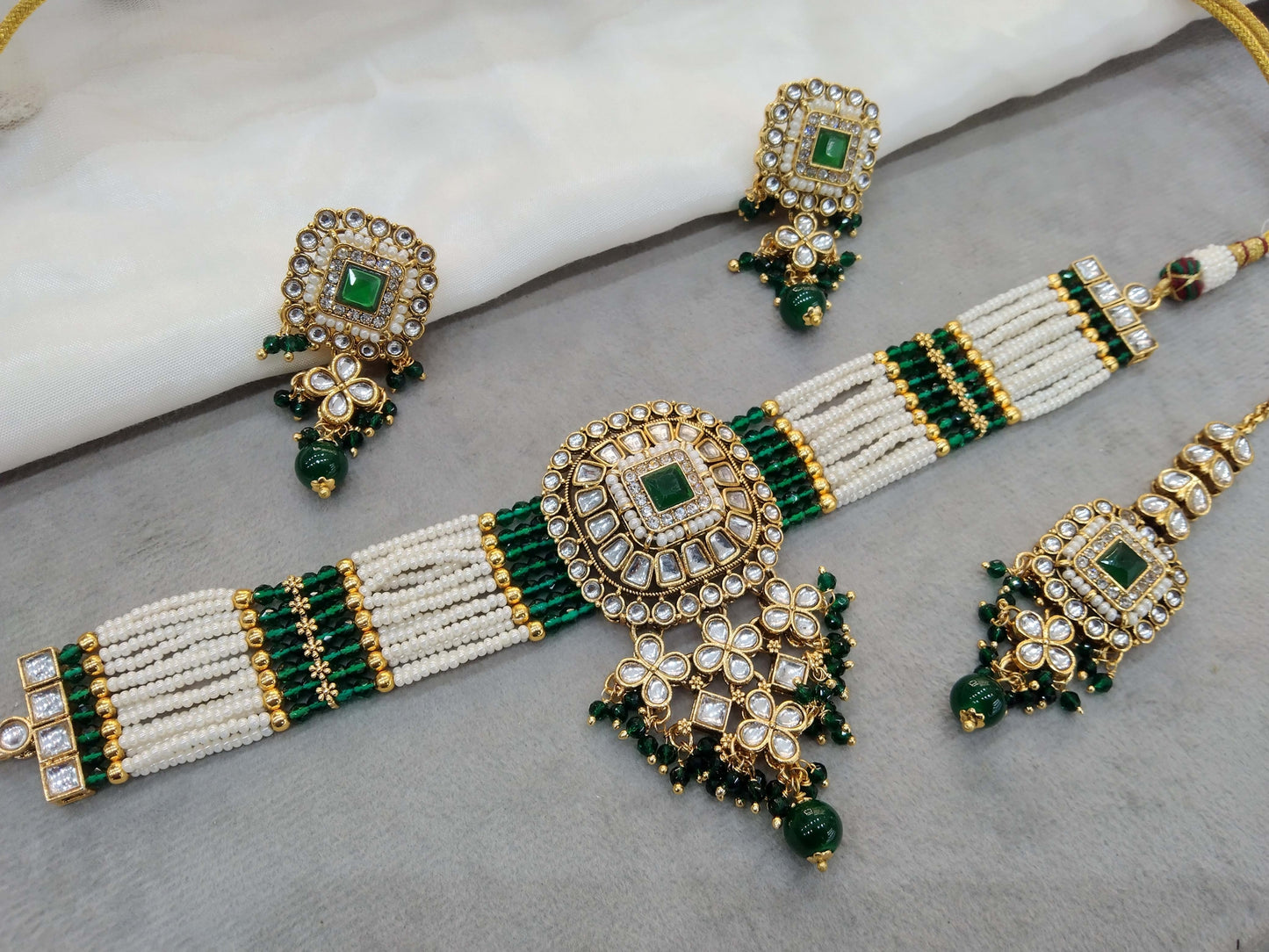 Green Choker Set Indian Jewellery Gold  Kundan choker Set/ kundan choker Priya Jewellery Set