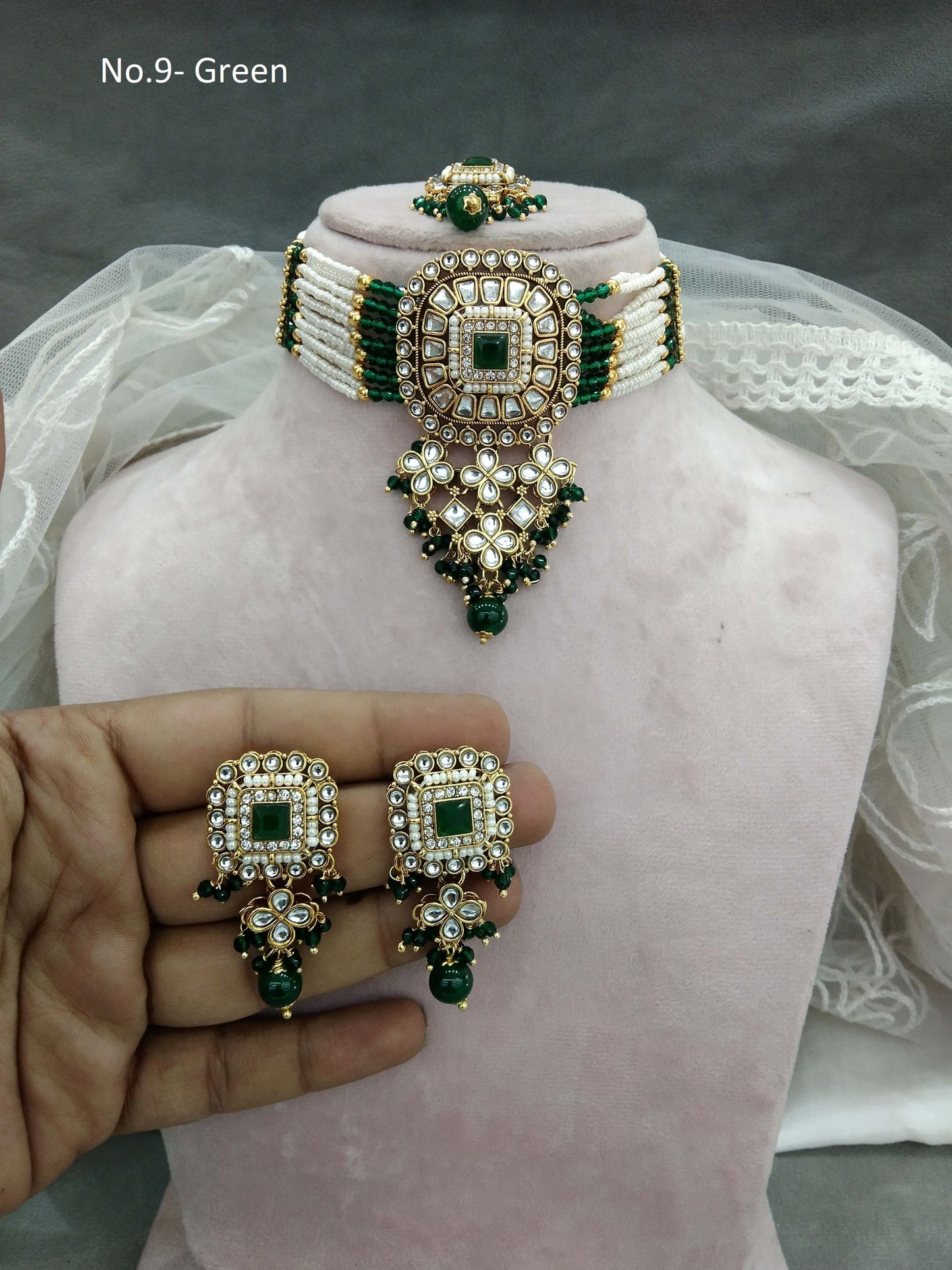 Green Choker Set Indian Jewellery Gold  Kundan choker Set/ kundan choker Priya Jewellery Set