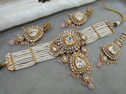 Indian Jewellery baby pink Kundan choker Set/ kundan choker Kundan Meet Set