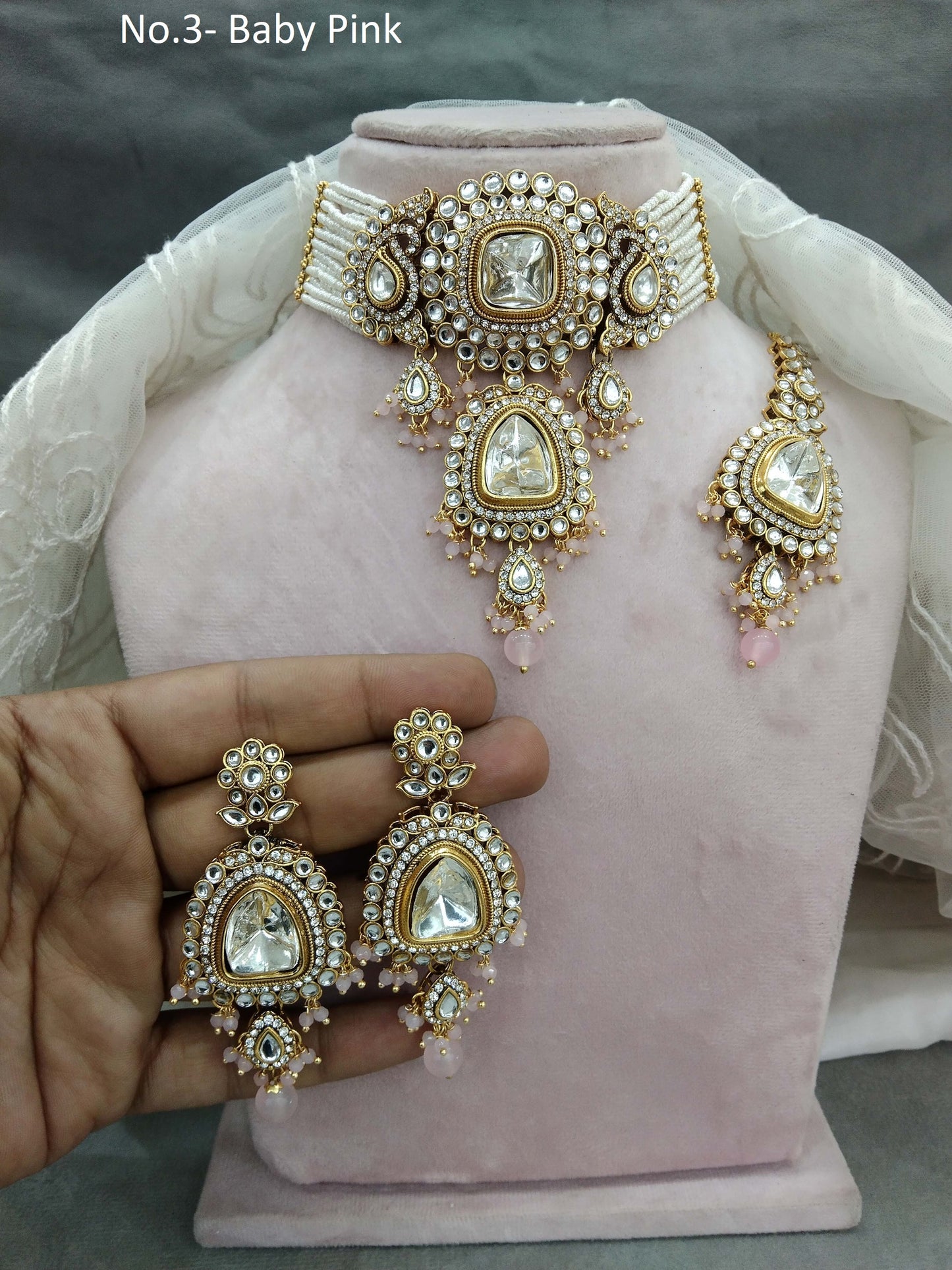 Indian Jewellery baby pink Kundan choker Set/ kundan choker Kundan Meet Set