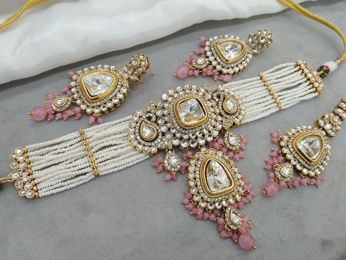 Indian Jewellery Gajri Kundan choker Set/ kundan choker Kundan Meet Set