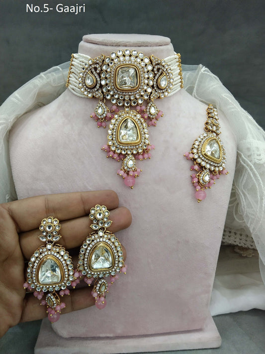 Indian Jewellery Gajri Kundan choker Set/ kundan choker Kundan Meet Set