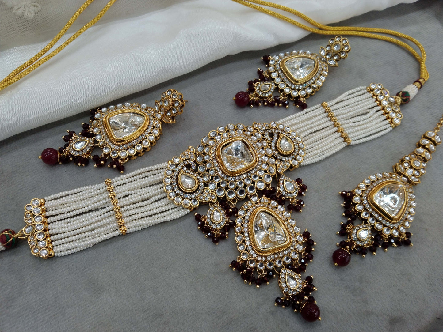 Maroon choker Indian Jewellery  Kundan choker Set/ kundan choker Kundan Meet Necklace Set