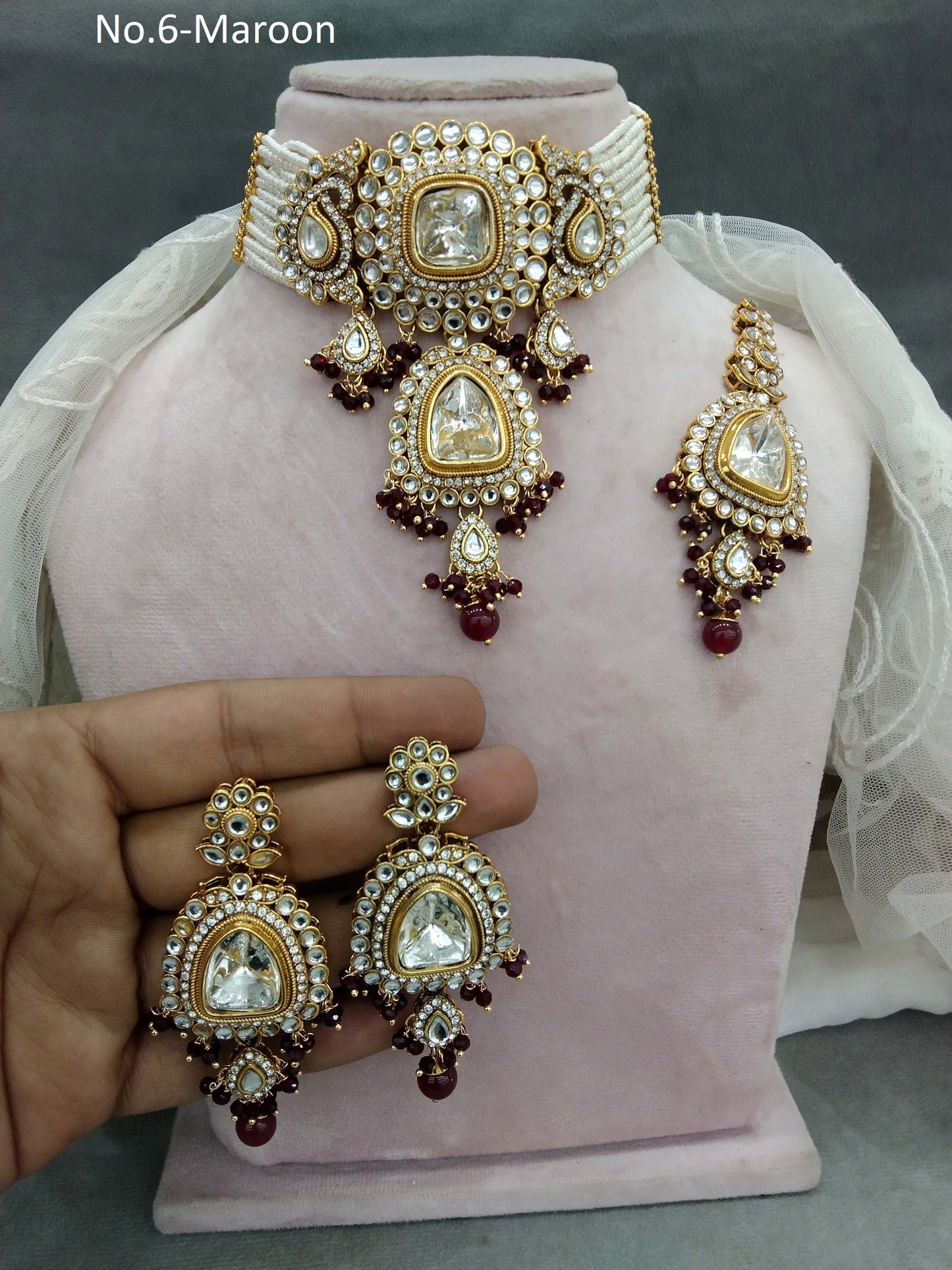 Maroon choker Indian Jewellery  Kundan choker Set/ kundan choker Kundan Meet Necklace Set