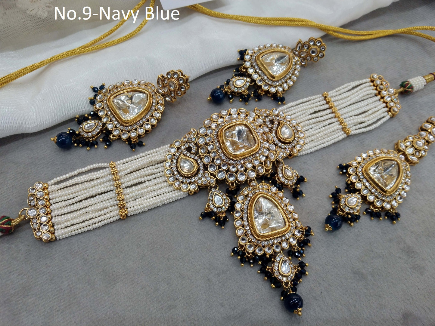 Navy blue choker Indian Jewellery  Kundan choker Set/ kundan choker Kundan Meet Necklace Set