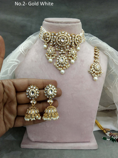 Indian Jewellery  Kundan Gold White choker Set/ kundan choker Kundan Siya Necklace Set