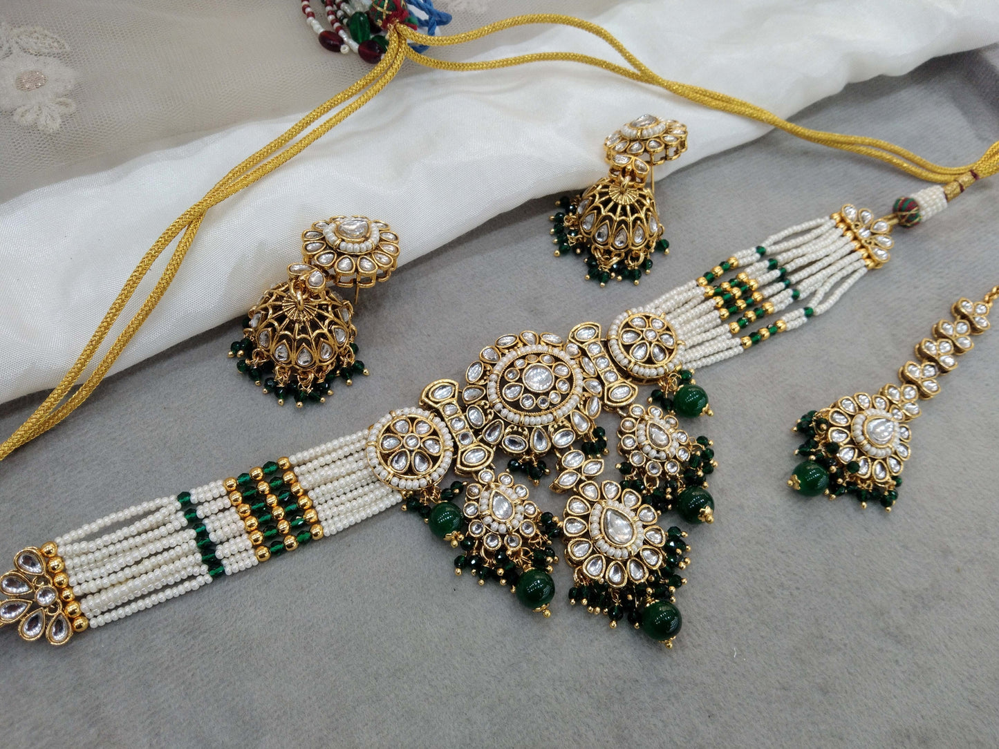 Indian Jewellery  Kundan Green choker Set/ kundan choker Kundan Siya Necklace Set