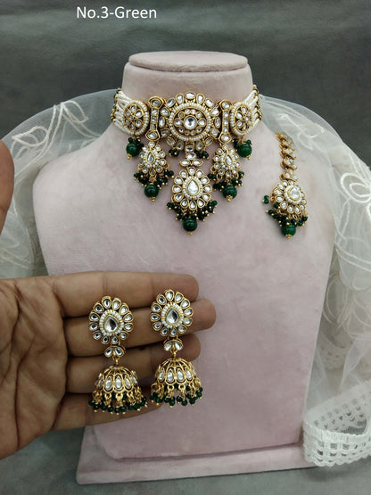 Indian Jewellery  Kundan Green choker Set/ kundan choker Kundan Siya Necklace Set