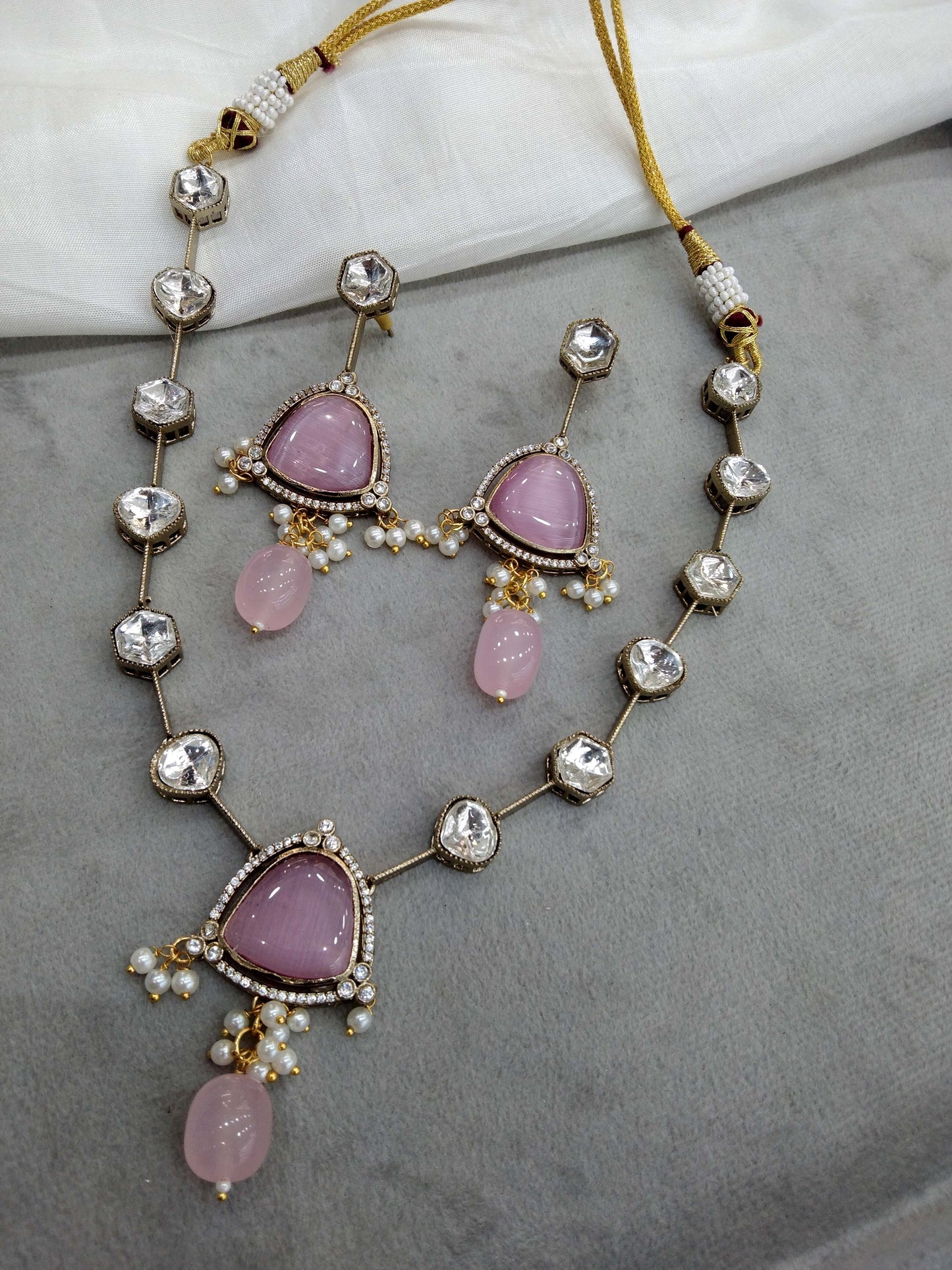 Indian  kundan Pink necklace Indian Jewellery riya Wedding Set