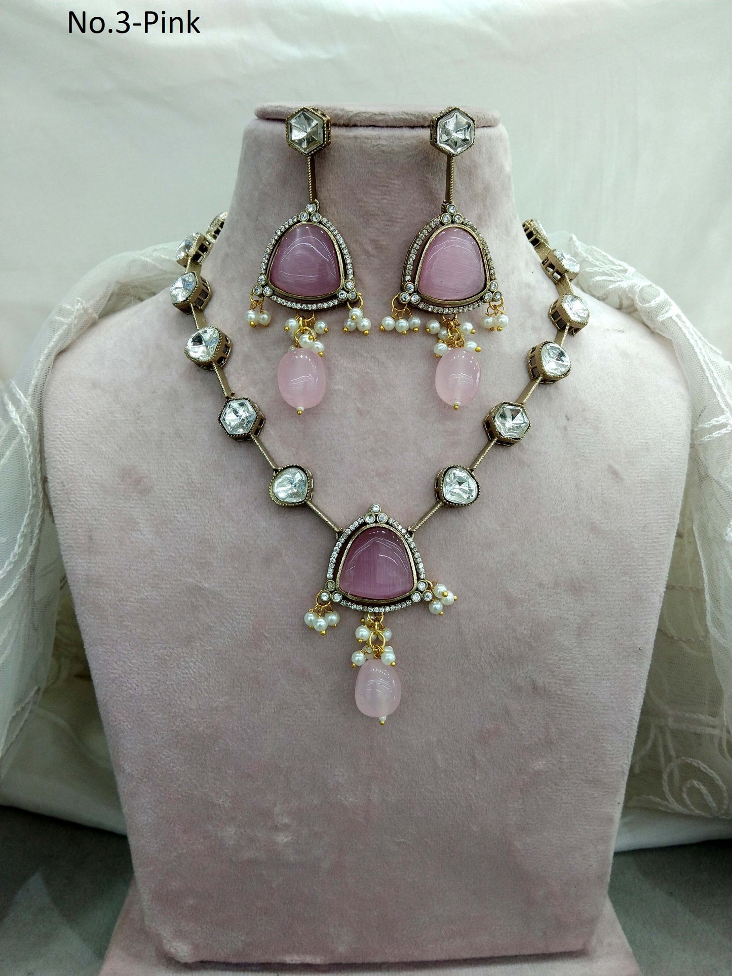 Indian  kundan Pink necklace Indian Jewellery riya Wedding Set