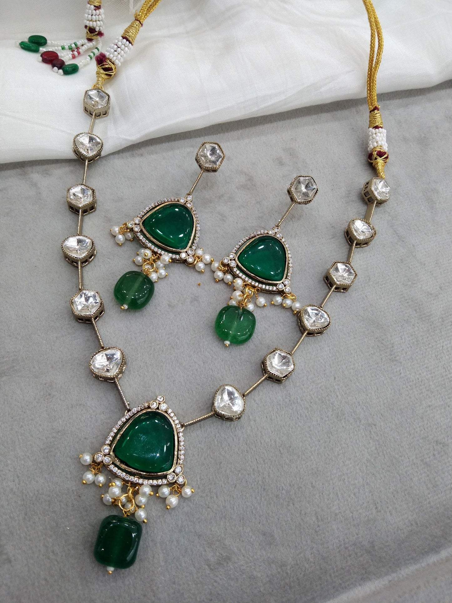 Indian  kundan Green necklace Indian Jewellery riya Wedding Set