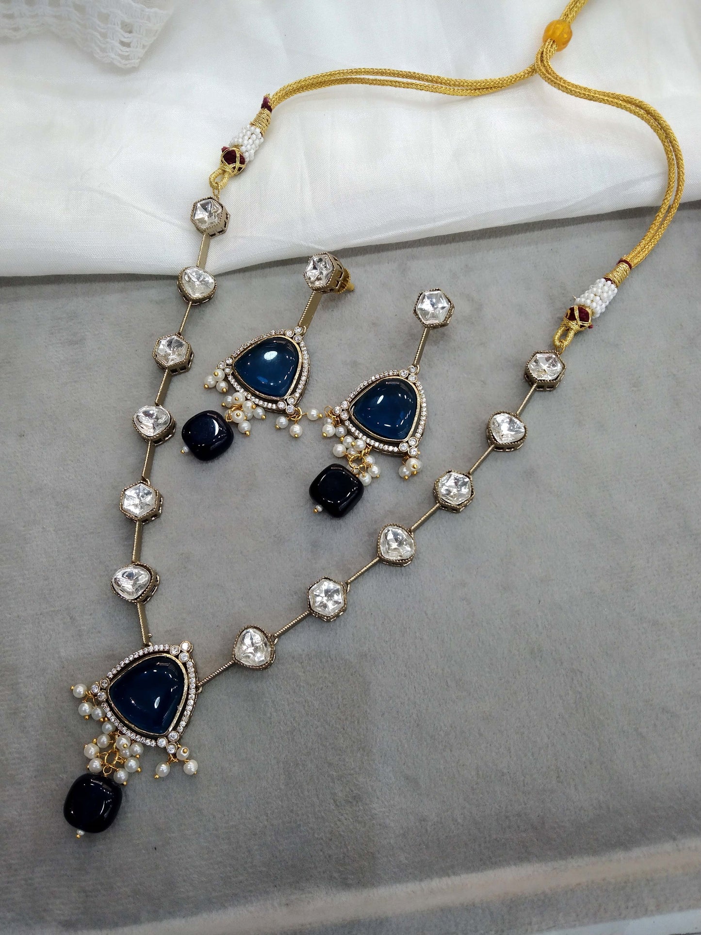 Indian  kundan Blue  necklace Indian Jewellery riya Wedding Set