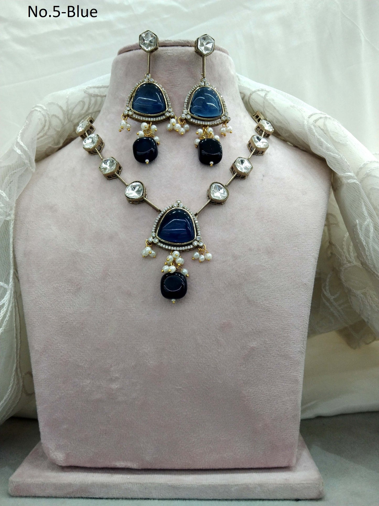 Indian  kundan Blue  necklace Indian Jewellery riya Wedding Set