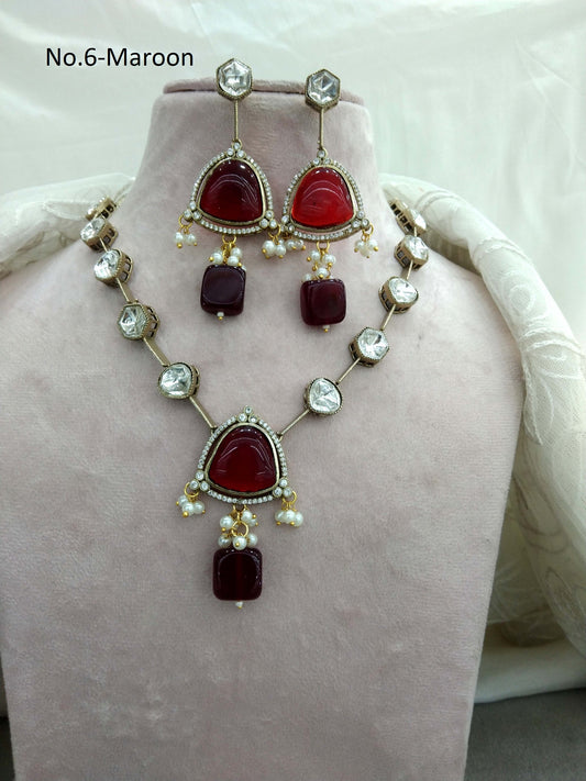 Maroon Indian  kundan  necklace Indian Jewellery riya Wedding Set