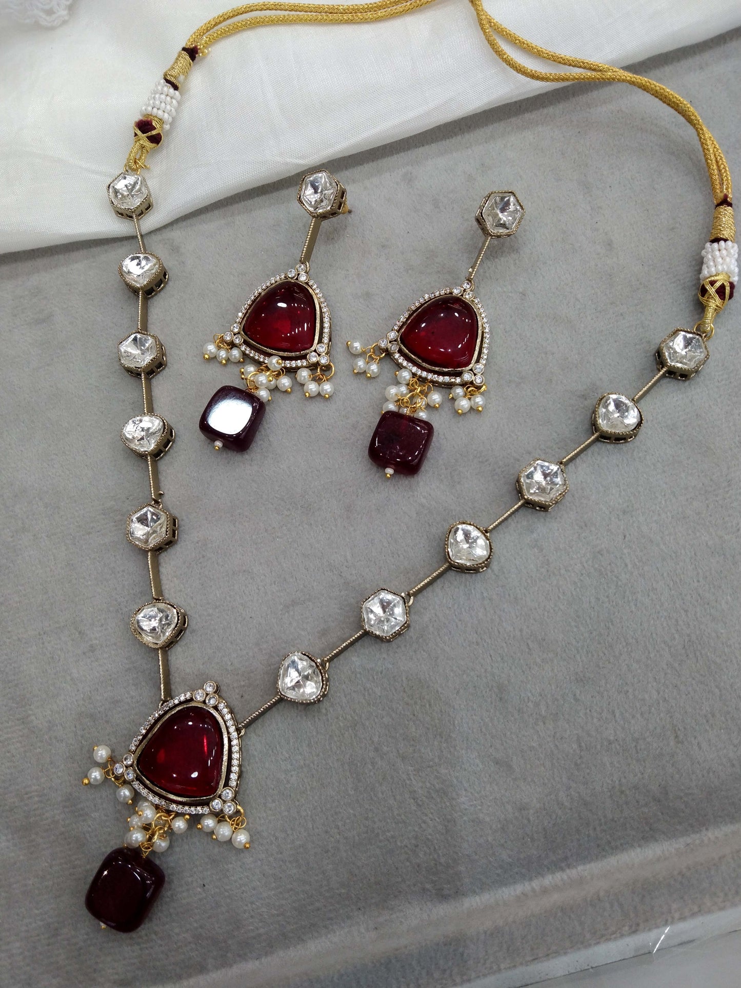 Maroon Indian  kundan  necklace Indian Jewellery riya Wedding Set