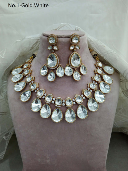 Indian Jewellery  kundan Gold White necklace Choker Set Indian Jewellery maya Wedding Set