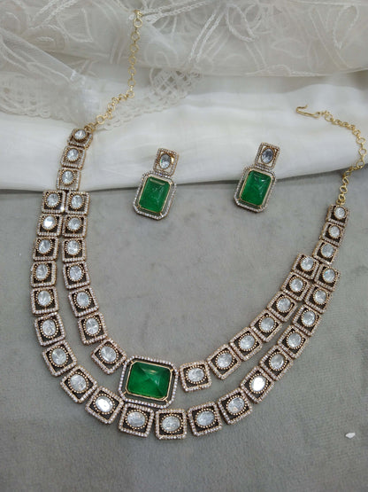 Moissanite Indian Jewellery  kundan Green necklace Set Indian Jewellery maya Wedding Set