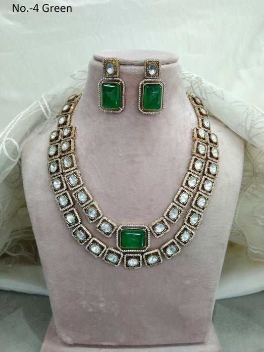 Moissanite Indian Jewellery  kundan Green necklace Set Indian Jewellery maya Wedding Set