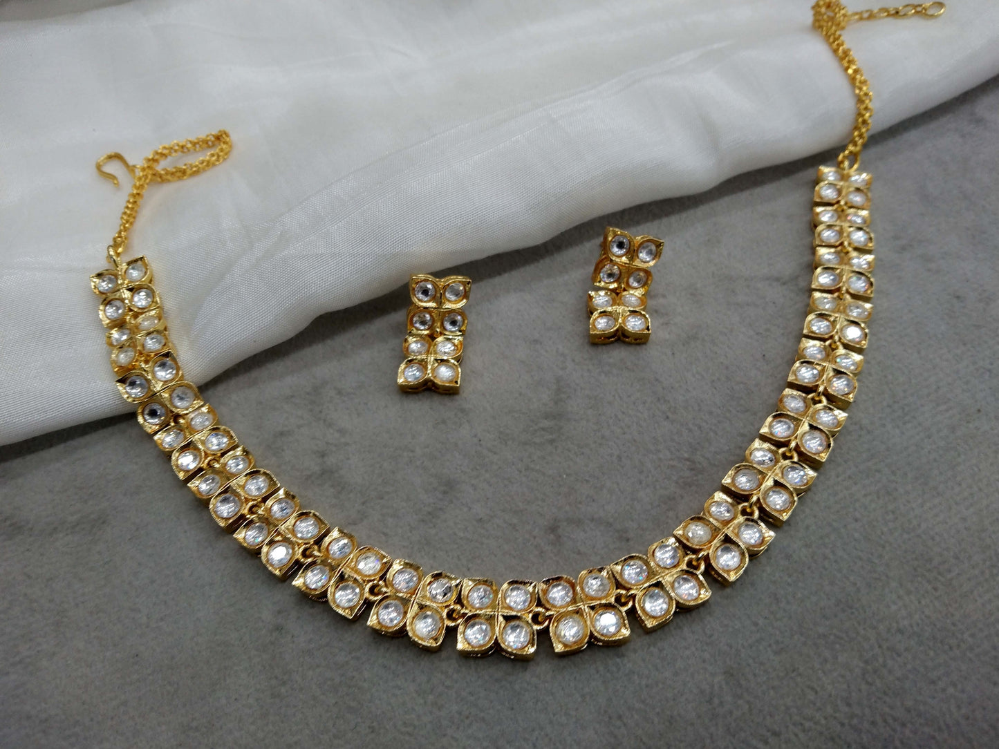 Moissanite Indian Jewellery  kundan Gold White necklace Set Indian Jewellery maya Wedding Set