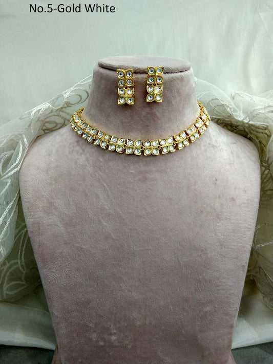 Moissanite Indian Jewellery  kundan Gold White necklace Set Indian Jewellery maya Wedding Set