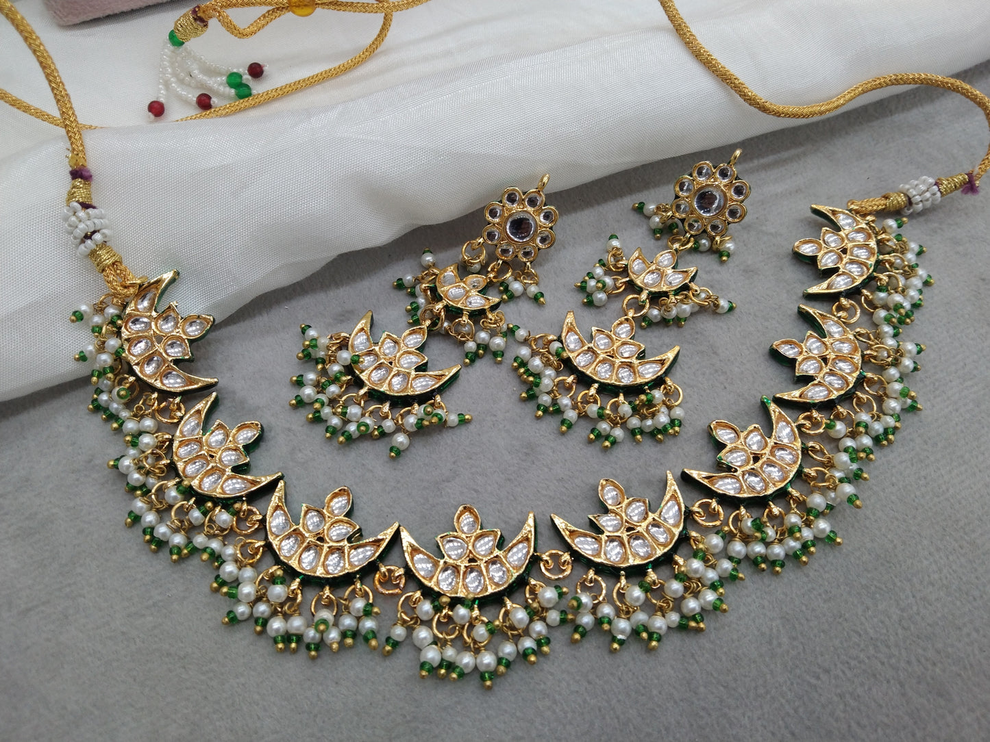 Moissanite Indian Jewellery  kundan Green necklace Set Indian Jewellery maya Wedding Set