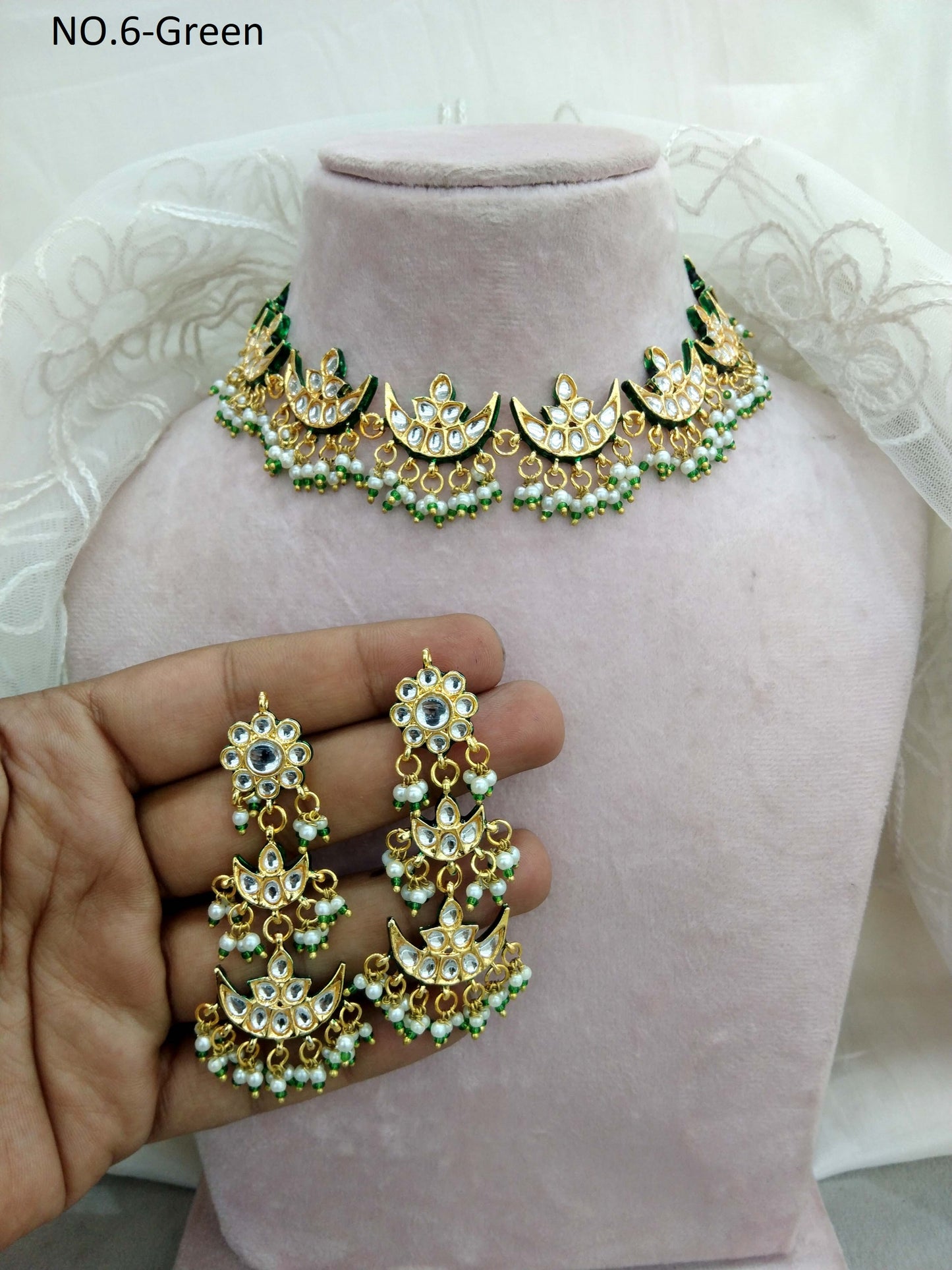 Moissanite Indian Jewellery  kundan Green necklace Set Indian Jewellery maya Wedding Set