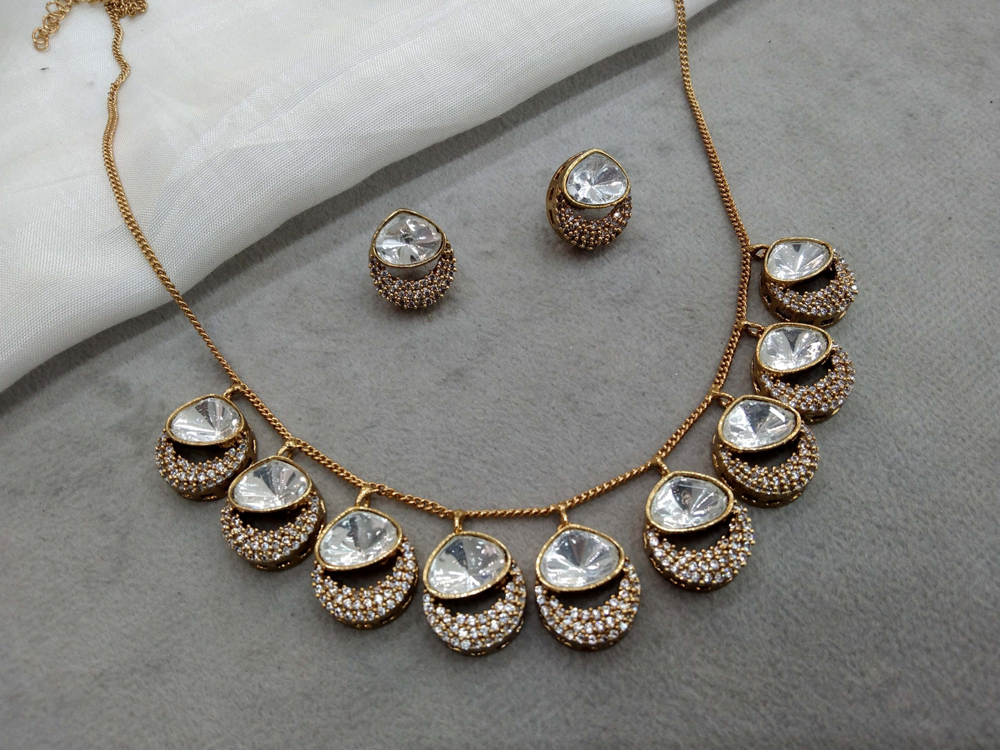 Moissanite Indian Jewellery  kundan Gold White necklace Set Indian Jewellery maya Wedding Set