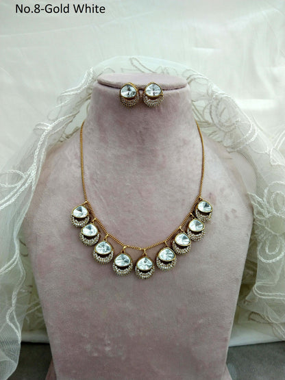 Moissanite Indian Jewellery  kundan Gold White necklace Set Indian Jewellery maya Wedding Set