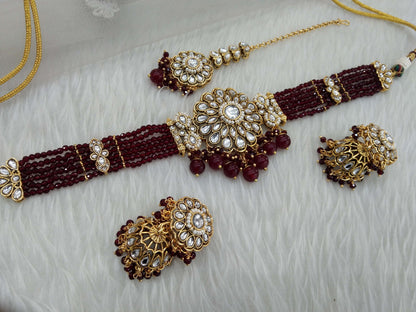 Maroon Choker Set Indian Jewellery Gold  Kundan choker Set/ kundan choker Setin Set