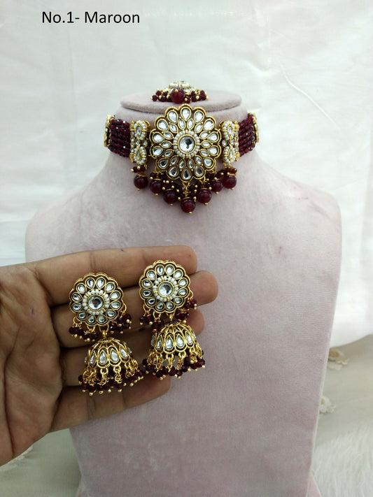 Maroon Choker Set Indian Jewellery Gold  Kundan choker Set/ kundan choker Setin Set