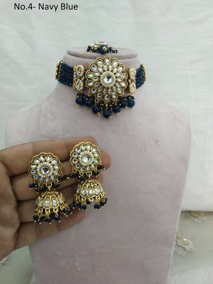 Navy Blue Choker Set Indian Jewellery Gold  Kundan choker Set/ kundan choker Setin Set