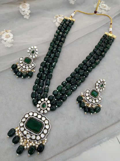 Moissanite AD Green Rani Haar Necklace Set /Indian Long Haar Necklace Set/ Indian Jewellery