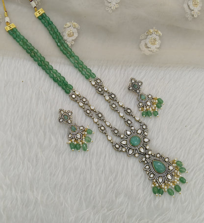 Moissanite AD Light Green Rani Haar Necklace Set /Indian Long Haar Necklace Set/ Indian Jewellery (Copy)