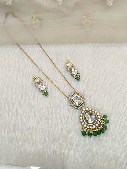 Green Pendant Necklace Moisanite Doublet Kundan Jewellery/ Indo Western Saira Jewellery