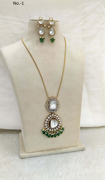 Green Pendant Necklace Moisanite Doublet Kundan Jewellery/ Indo Western Saira Jewellery