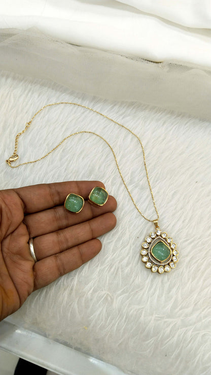 Green Pendant Necklace Moisanite Doublet Kundan Jewellery/ Indo Western Saira Jewellery