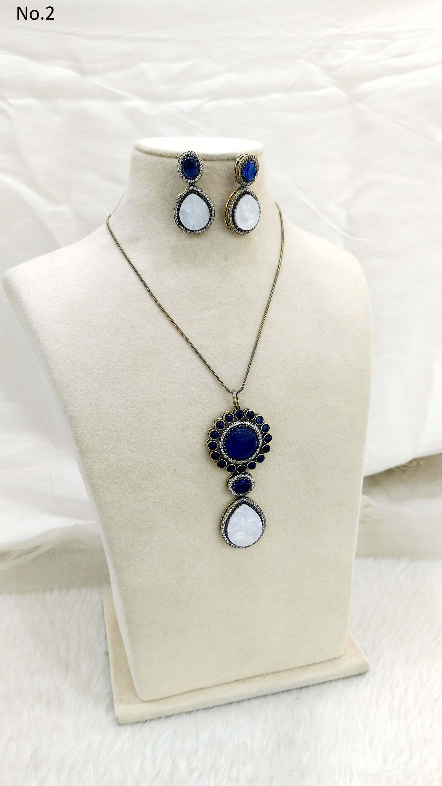 Blue Pendant Necklace Moisanite Doublet Kundan Jewellery/ Indo Western Saira Jewellery