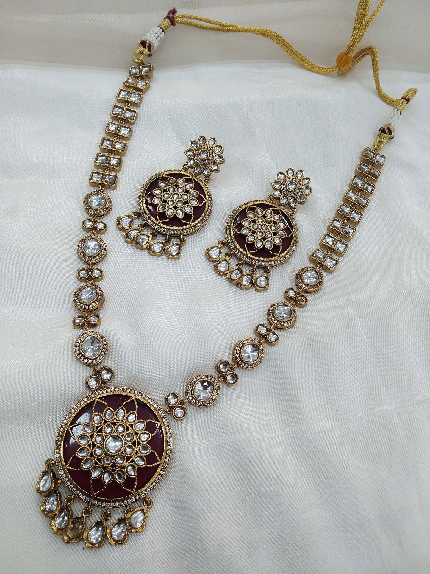 Moissanite Maroon Rani Haar Necklace Set /Indian Long Haar Necklace Set/ Indian Jewellery