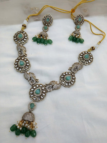 Moissanite AD sea green Rani Haar Necklace Set /Indian Long Haar Necklace Set/ Indian Jewellery