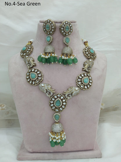 Moissanite AD sea green Rani Haar Necklace Set /Indian Long Haar Necklace Set/ Indian Jewellery