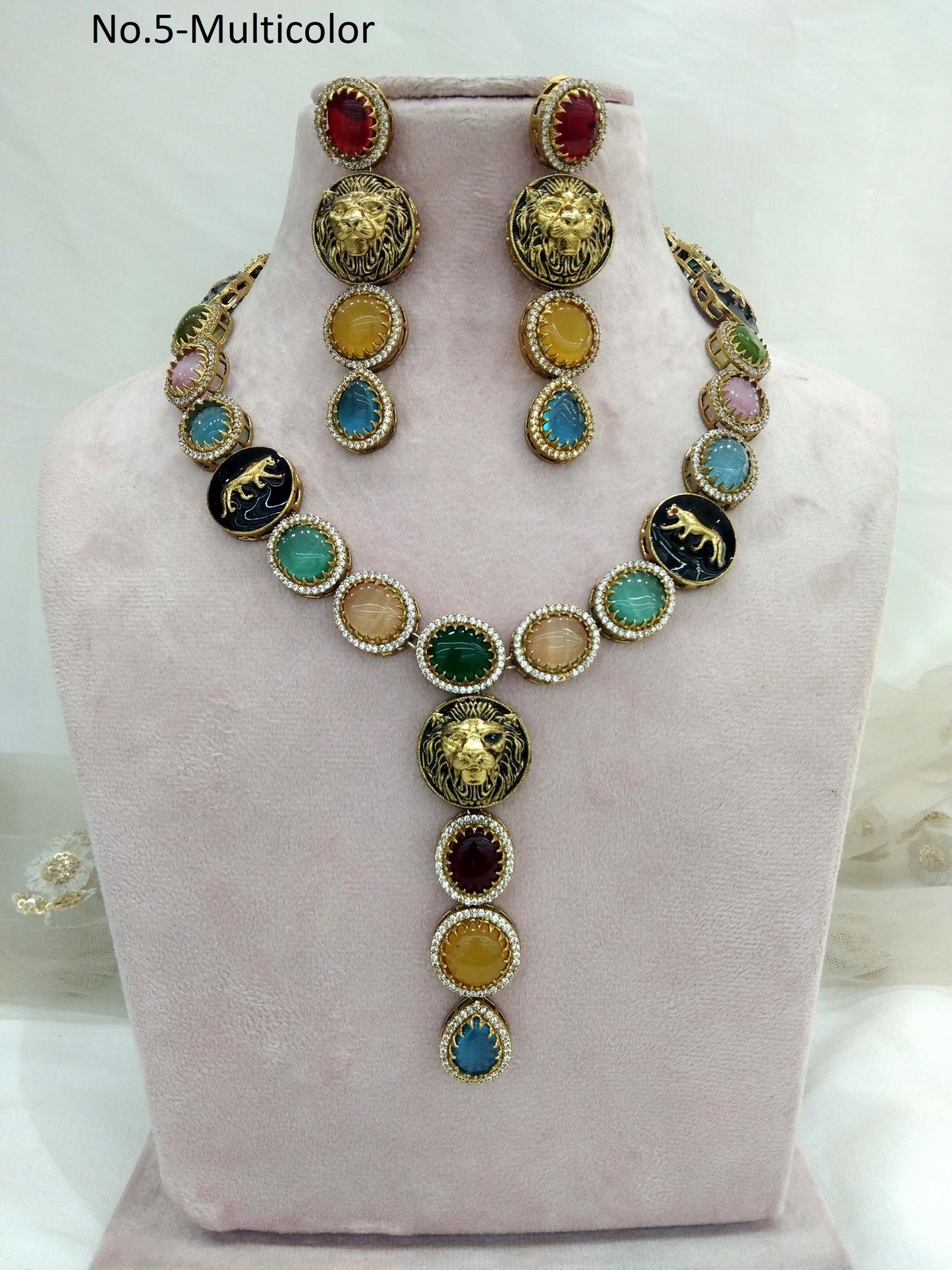 Moissanite AD Multicolor Necklace Set /Indian Necklace Set/ Indian sweety Jewellery