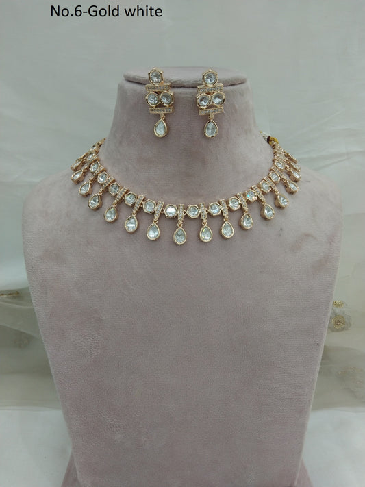 Moissanite Gold white Necklace Set /Indian Kundan  Necklace Set/ Indian juhi  Jewellery