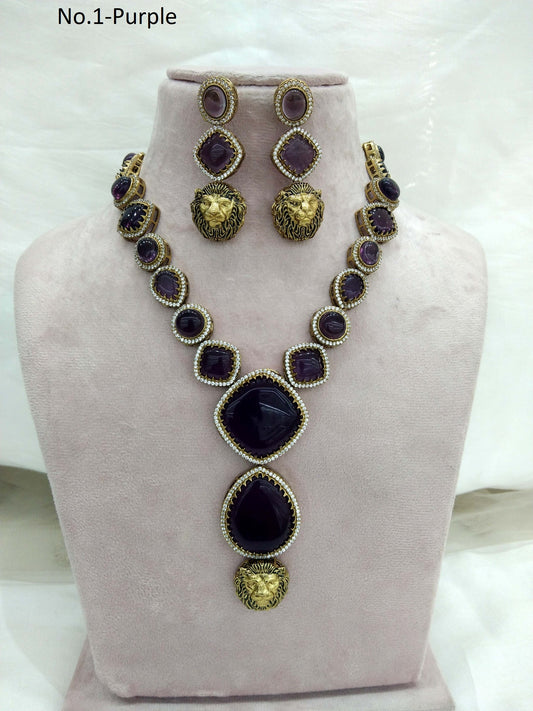 Moissanite Purple  Necklace Set /Indian Necklace Set/ Indian sweety Jewellery