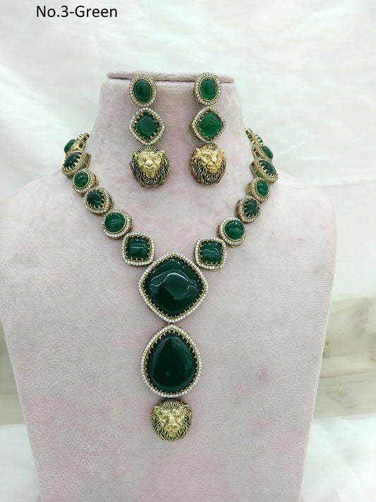 Moissanite Green  Necklace Set /Indian Necklace Set/ Indian sweety Jewellery