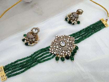 Moissanite Green choker jewellery Set /Indian choker  Set/ Indian sweety Jewellery