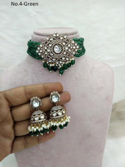 Moissanite Green choker jewellery Set /Indian choker  Set/ Indian sweety Jewellery