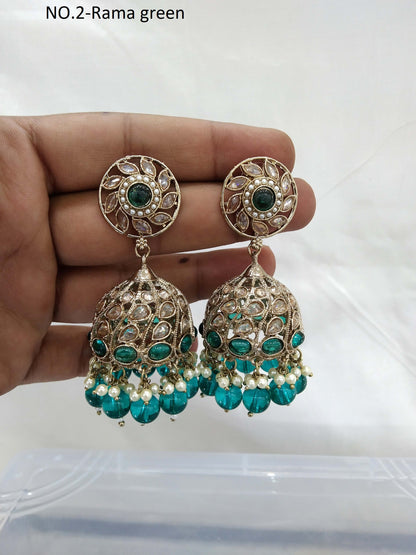 Indian Rama green jhumka Earrings Jewellery/  Punjabi Jhumka Earrings  Suman Set