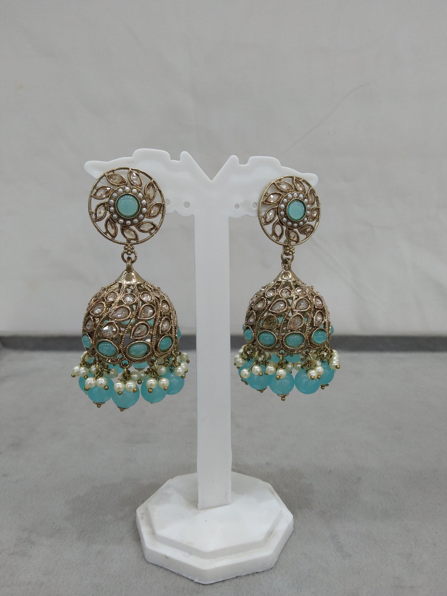 Antique Gold Indian sky Blue jhumka Earrings Jewellery/  Punjabi Jhumka Earrings  Suman Set