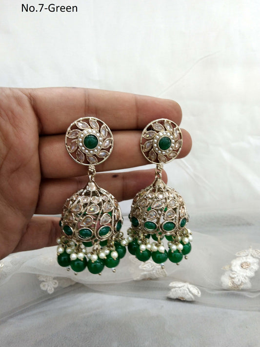 Antique Gold Indian Green jhumka Earrings Jewellery/  Punjabi Jhumka Earrings  Suman Set